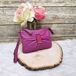 Audrey Brooke Pink Leather Front Accent Clutch Wristlet HandBag Pouch Wallet